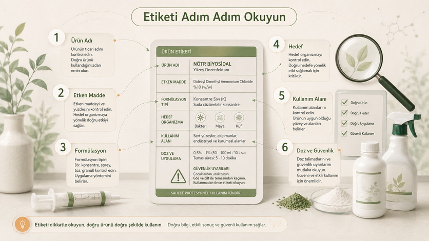 Biyosidal ürün etiketini adım adım okuma rehber görseli
