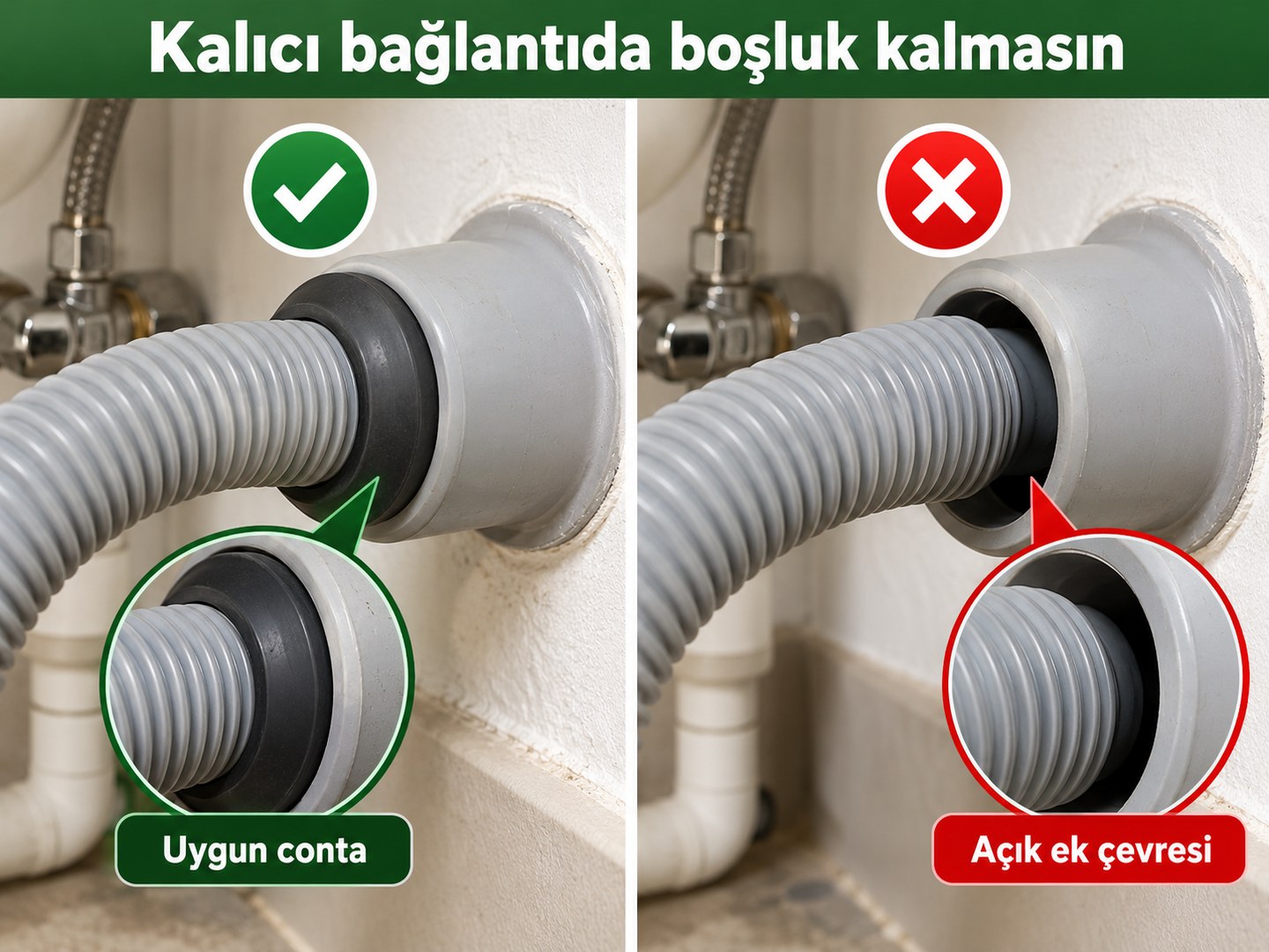 Uygun kalıcı bağlantı ile ek çevresinde boşluk kalan bağlantının karşılaştırılması