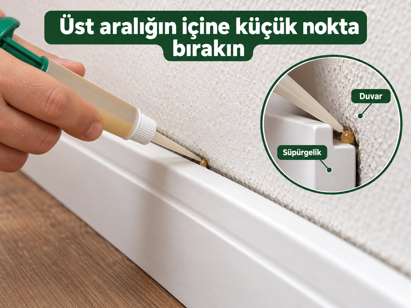 Süpürgelik ile duvar arasındaki üst aralığa küçük damla yerleştirme