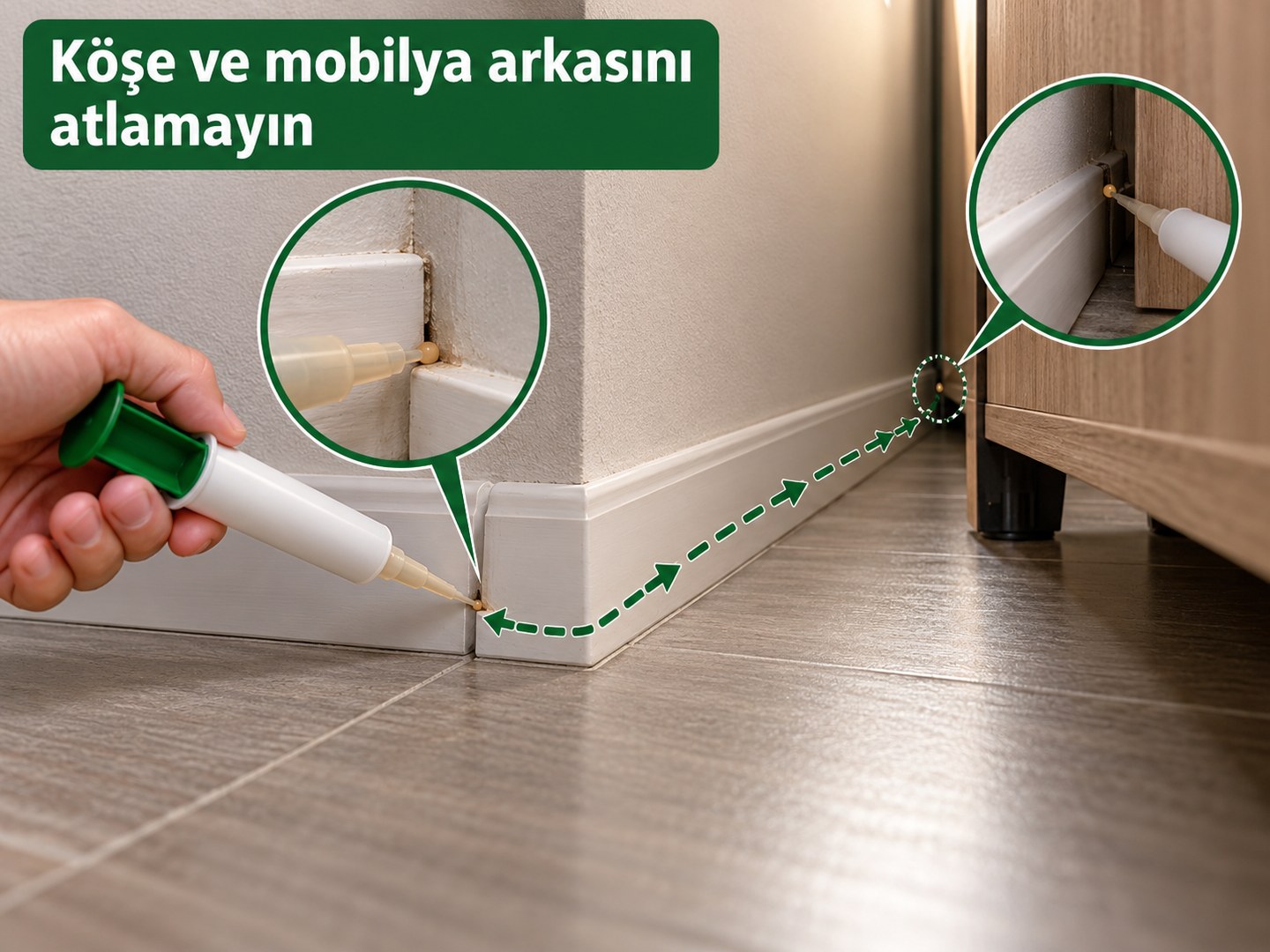 Köşe ve mobilya arkasına devam eden zemin hattının tamamlanması