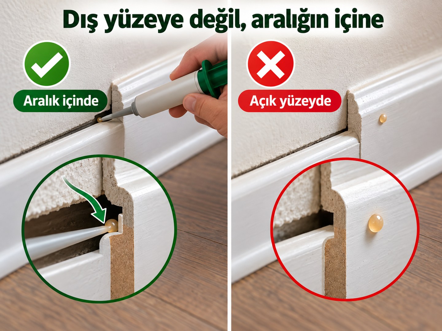 Aralık içindeki doğru nokta ile açık yüzeydeki yanlış damlanın karşılaştırılması