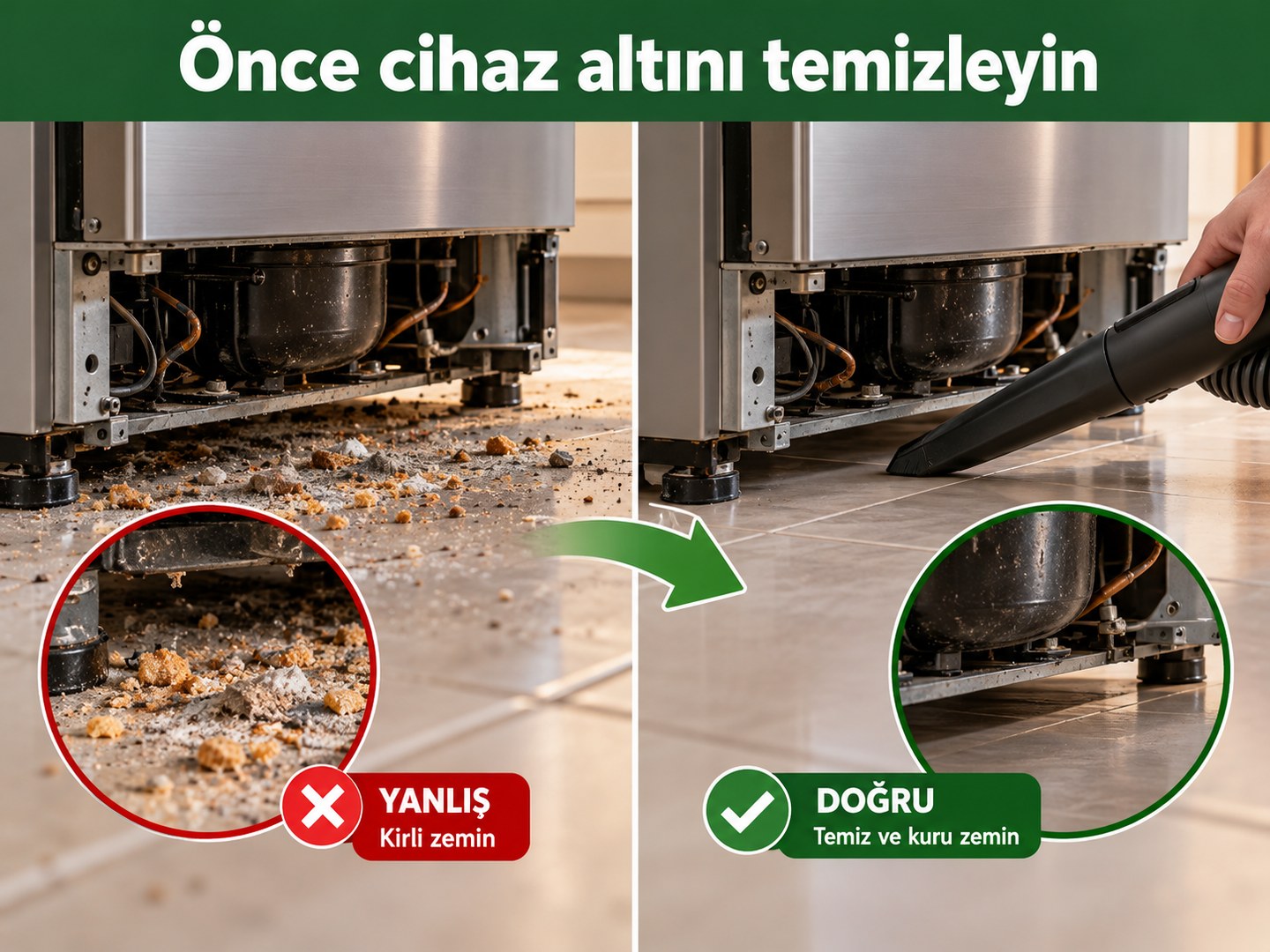 Cihaz altındaki kirin uygulama öncesinde temizlenmesi