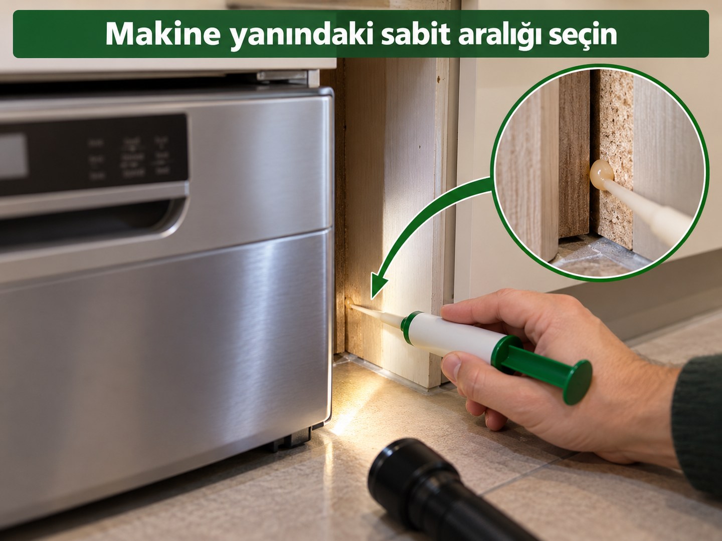 Bulaşık makinesinin yanındaki sabit dolap boşluğu