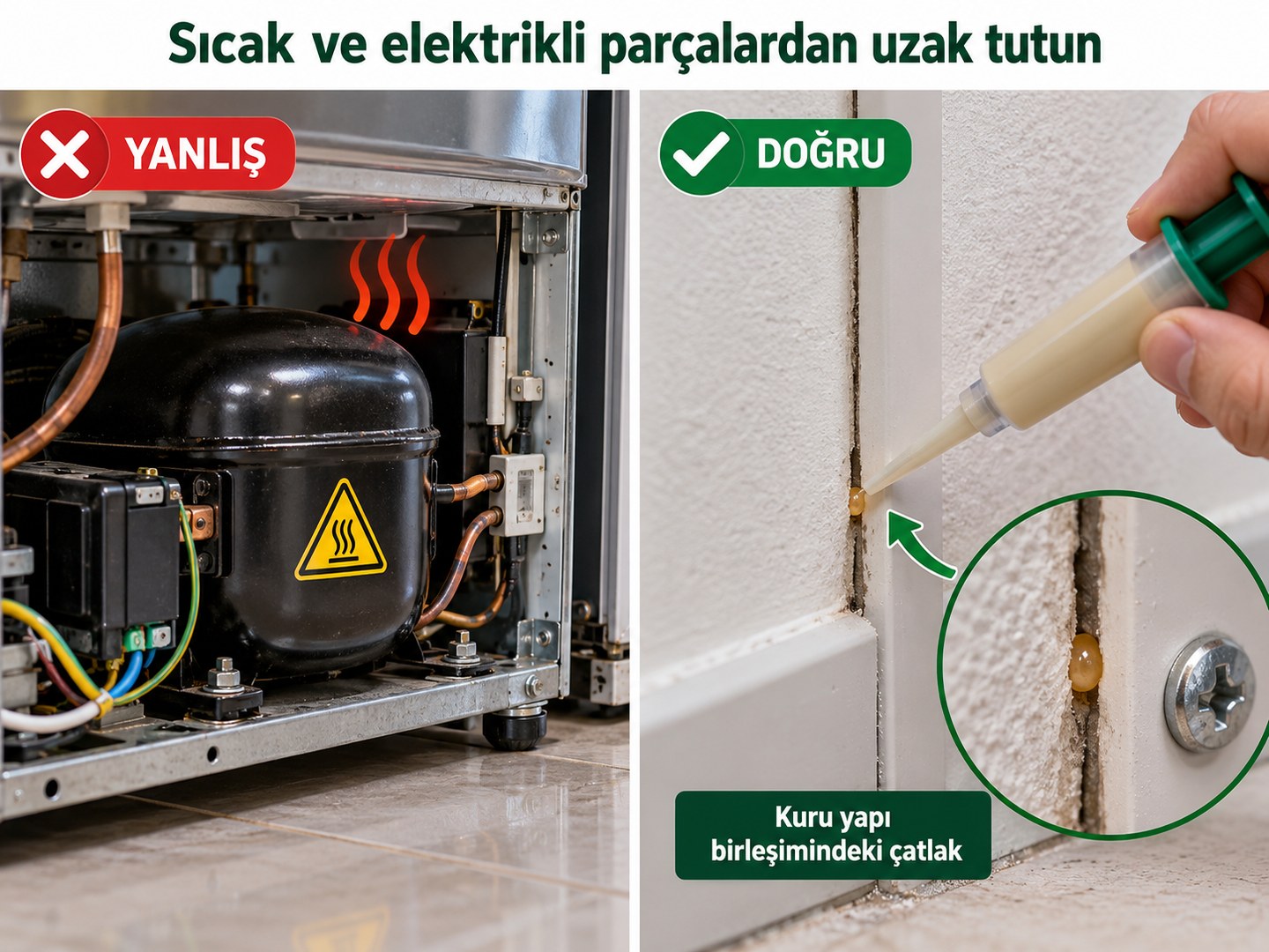 Sıcak ve elektrikli parça ile uygun kuru yapı birleşiminin karşılaştırılması