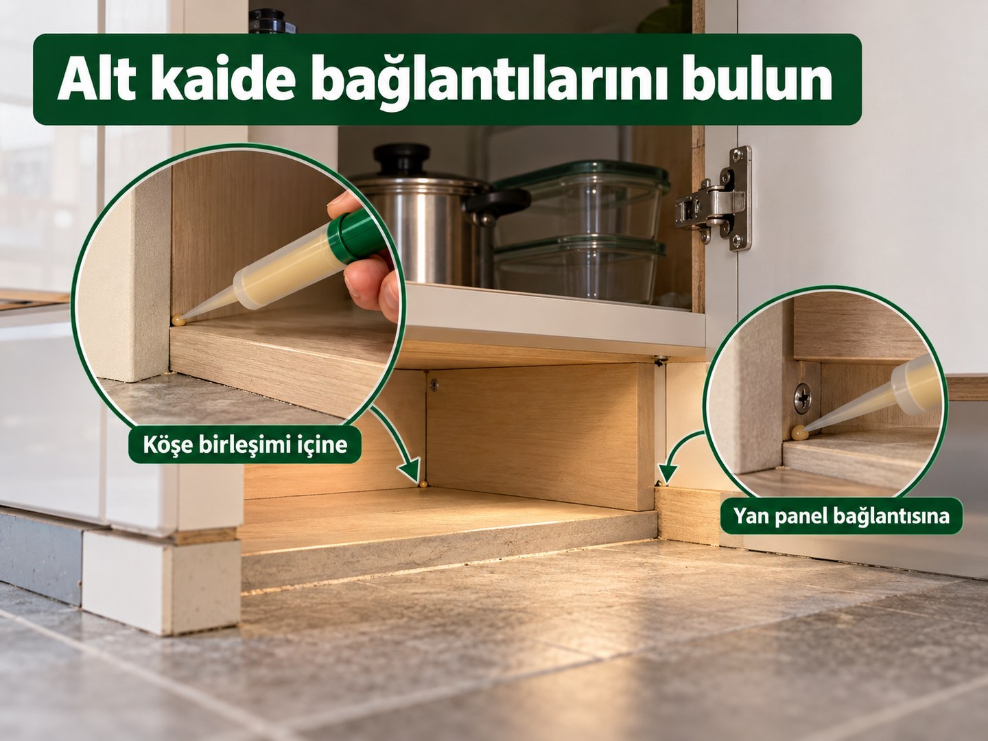 Tezgâh altı dolap kaidesi ve yan panel bağlantıları
