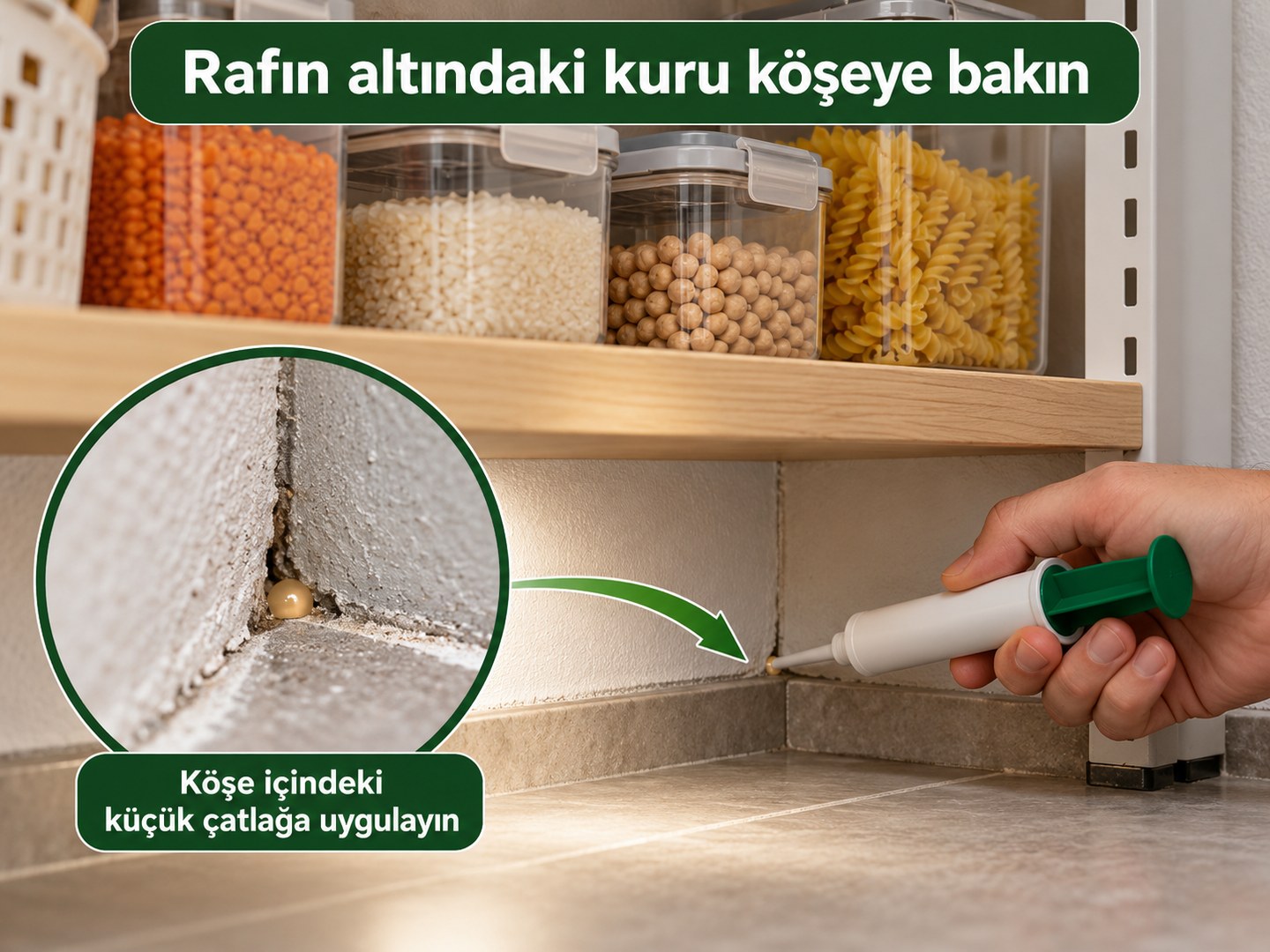 Kiler rafının altındaki kuru duvar köşesi