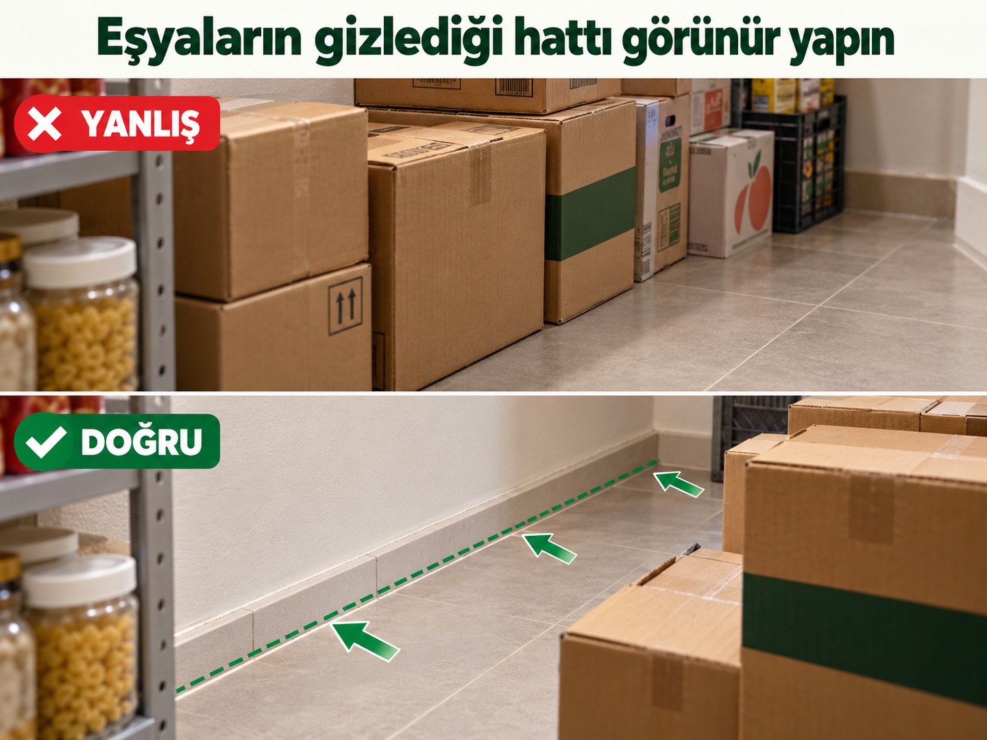 Depolanan eşyaların gizlediği zemin hattının görünür hale getirilmesi