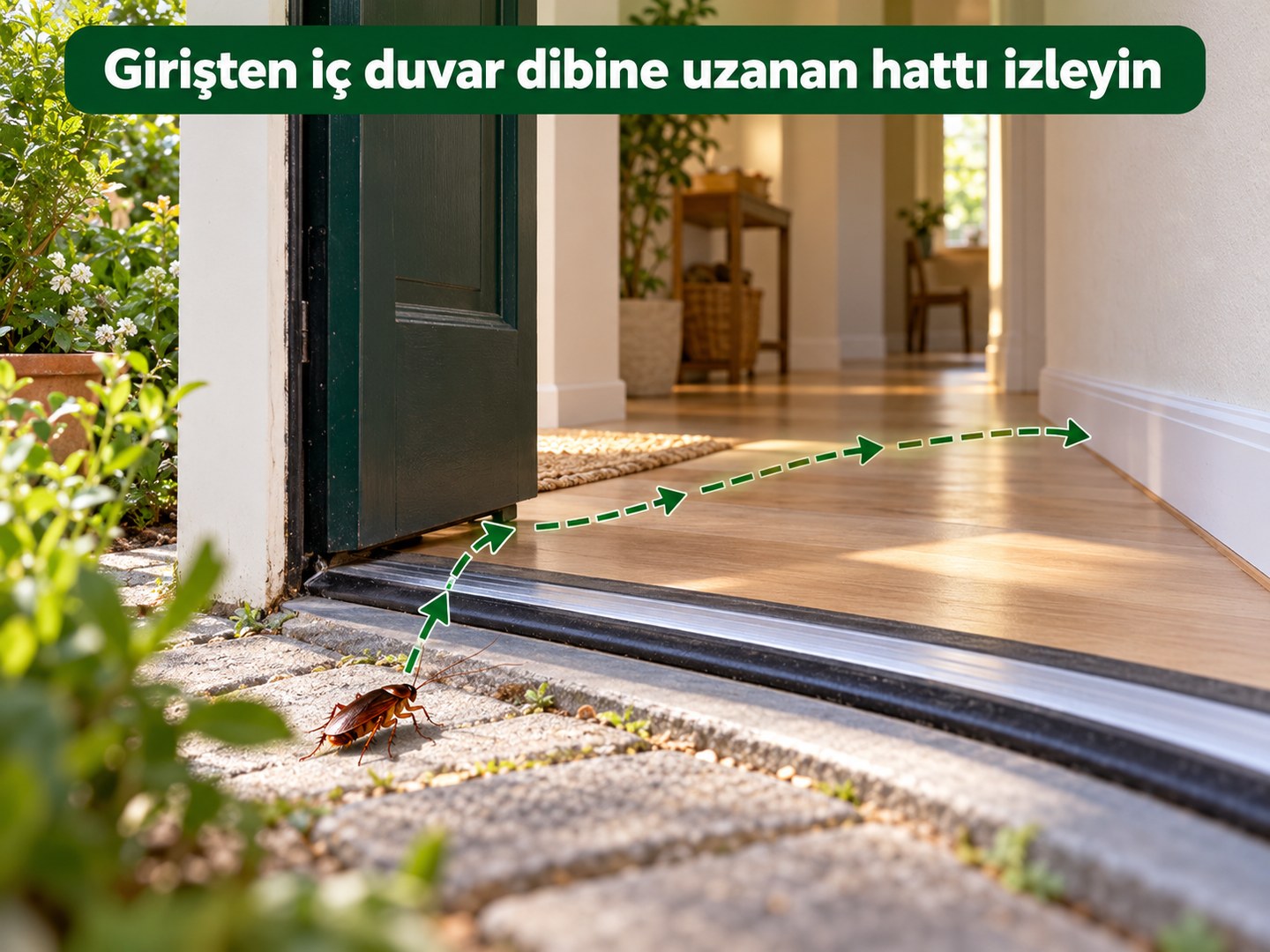 Bahçe kapısından iç duvar dibine uzanan hareket hattı