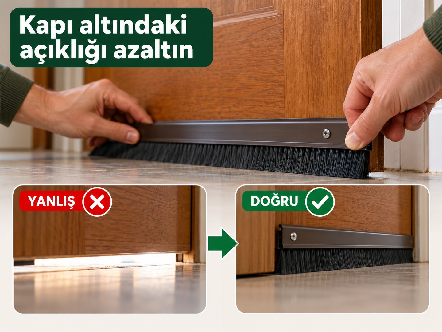 Kapı altı açıklığına uygun fitil uygulanması