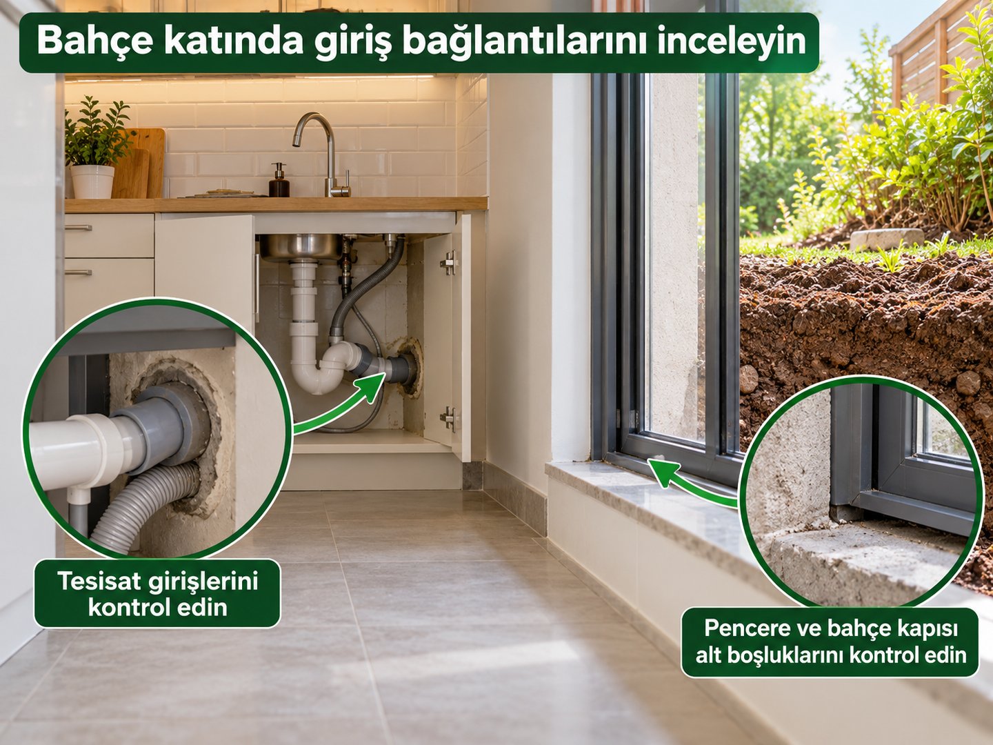 Bahçe katında tesisat girişlerinin genel incelemesi