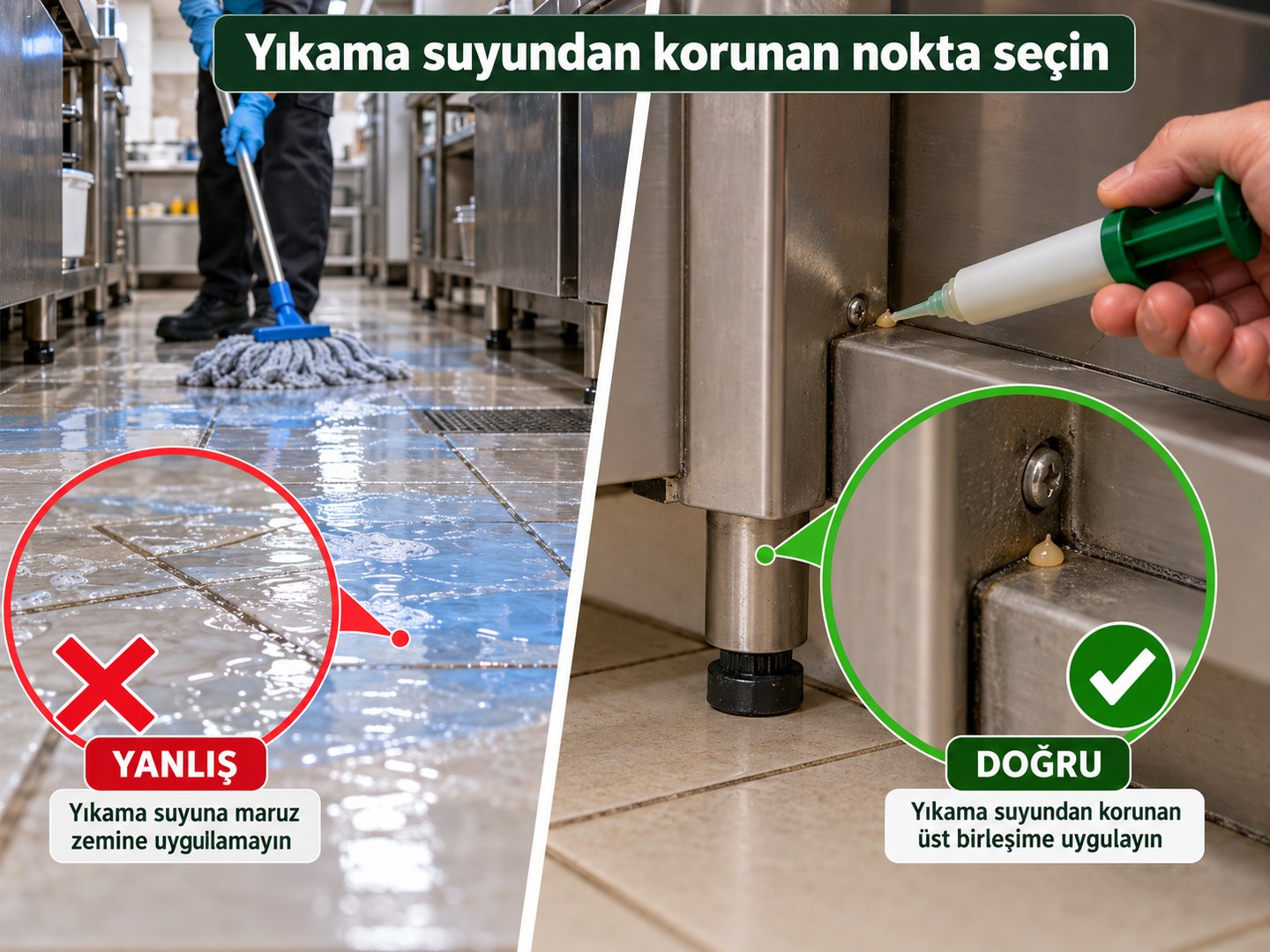 İşletmede her gün yıkanan zemin ile korunaklı üst birleşimin karşılaştırılması