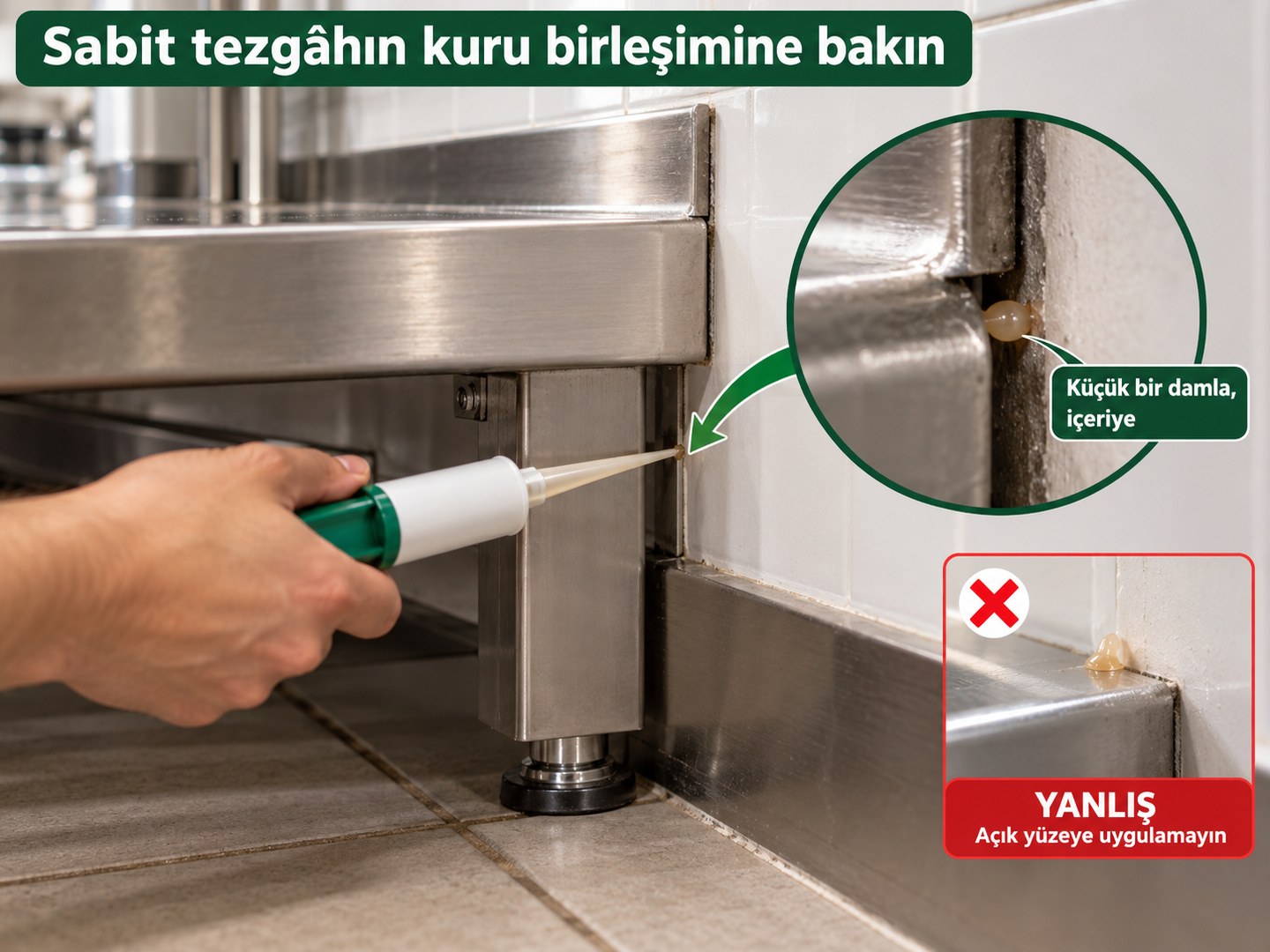 Sabit tezgâhın duvarla birleştiği kuru açıklık