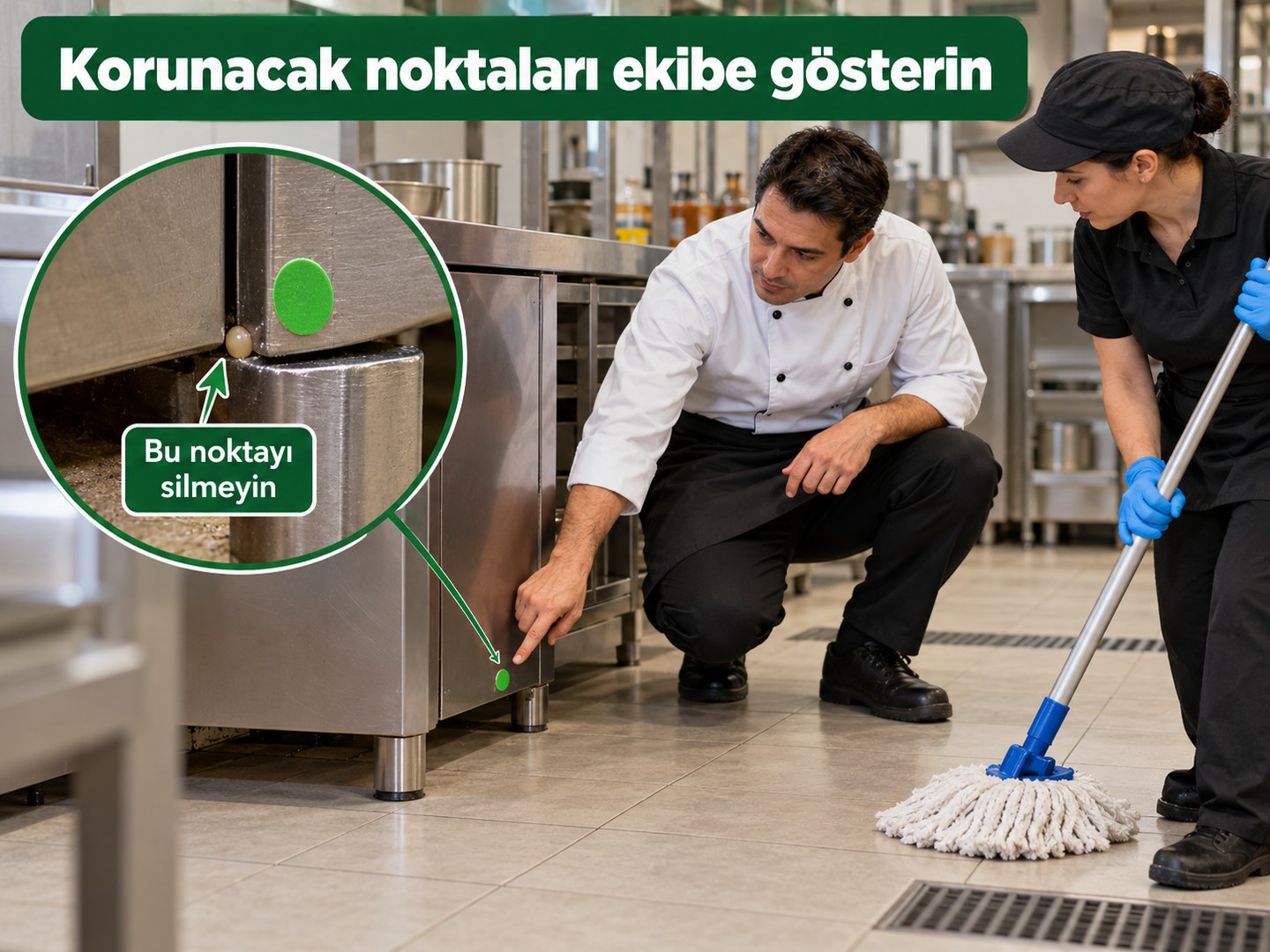 Temizlik sırasında korunacak noktaların ekibe gösterilmesi