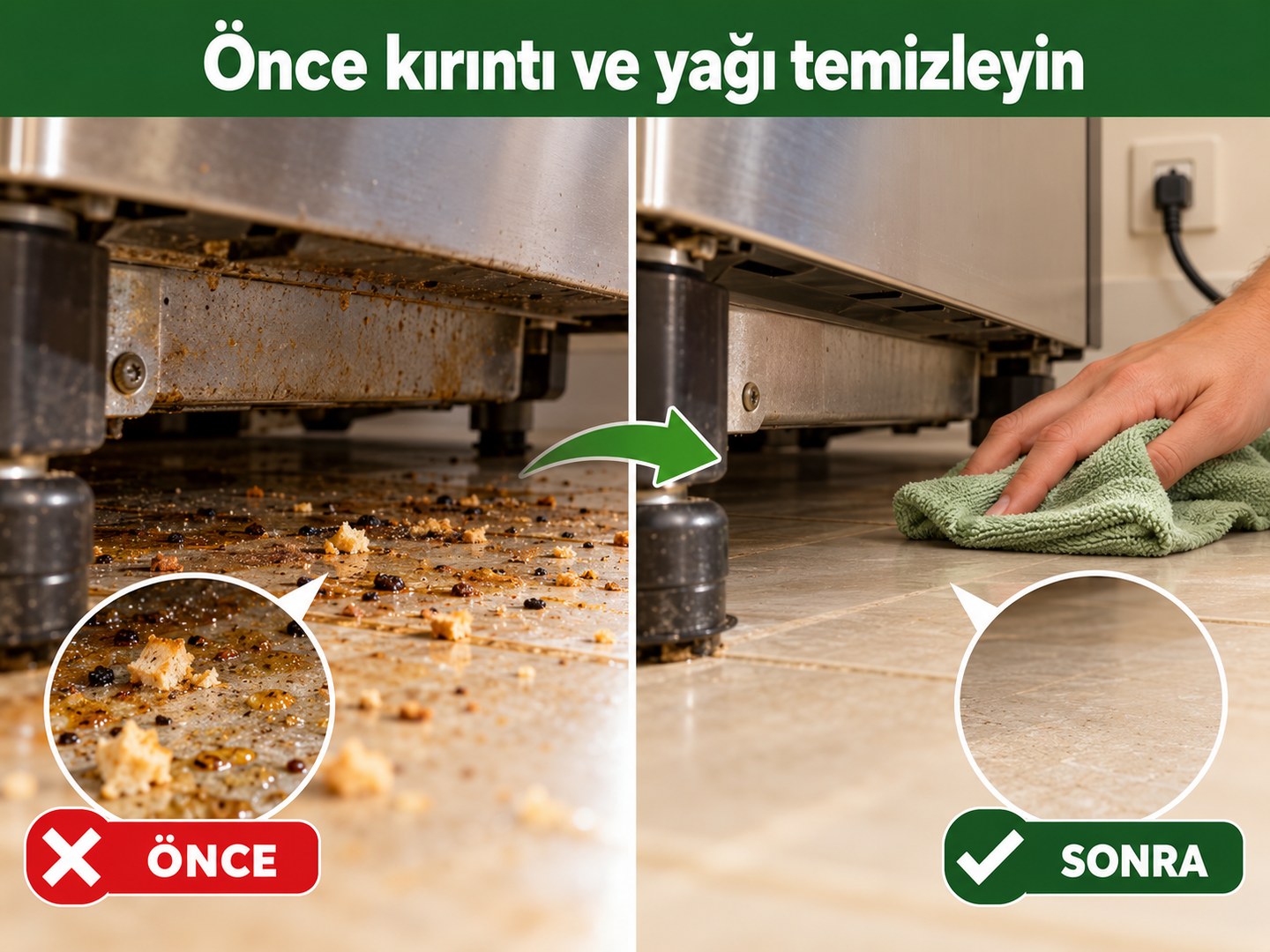 Uygulama öncesi cihaz altındaki kırıntı ve yağın temizlenmesi