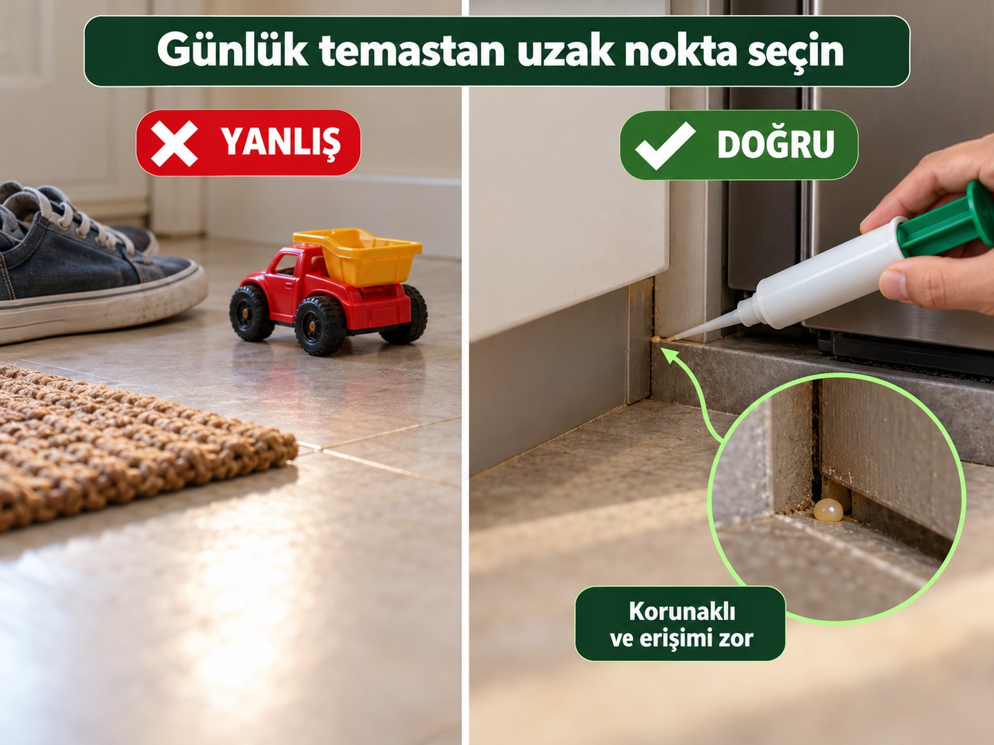 Günlük temas alanından uzakta korunaklı yem noktasının seçilmesi