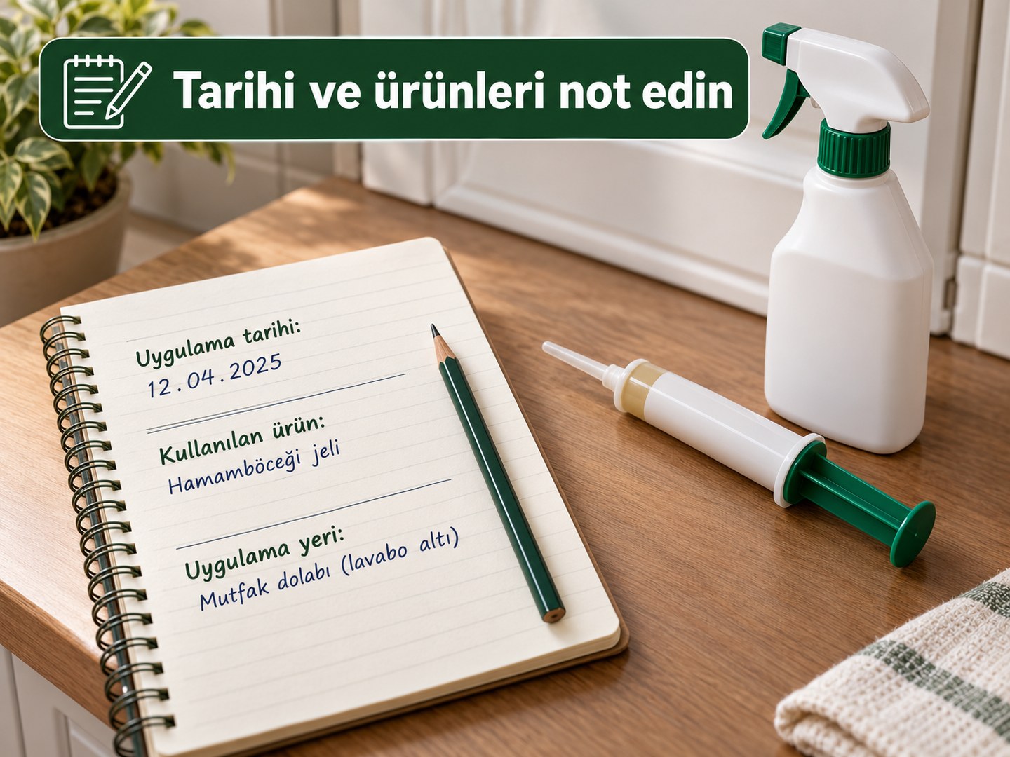 Uygulama tarihi ve kullanılan ürünlerin birlikte not edilmesi
