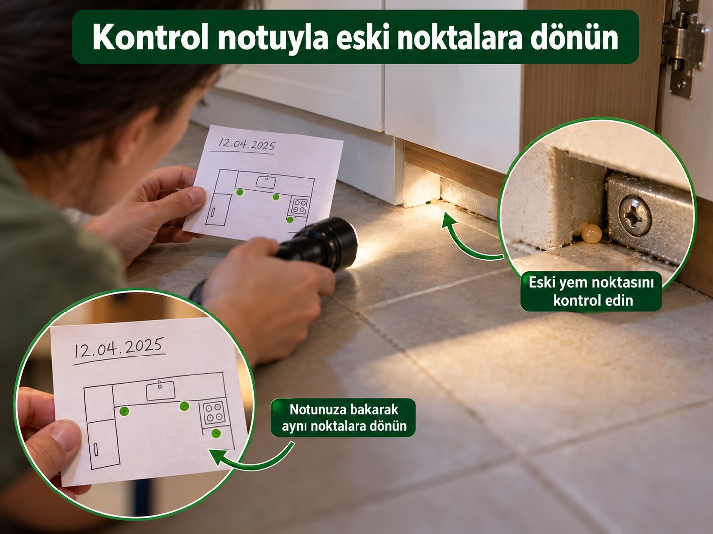 Tarihli kontrol notuyla önceki yem noktalarına yeniden bakılması