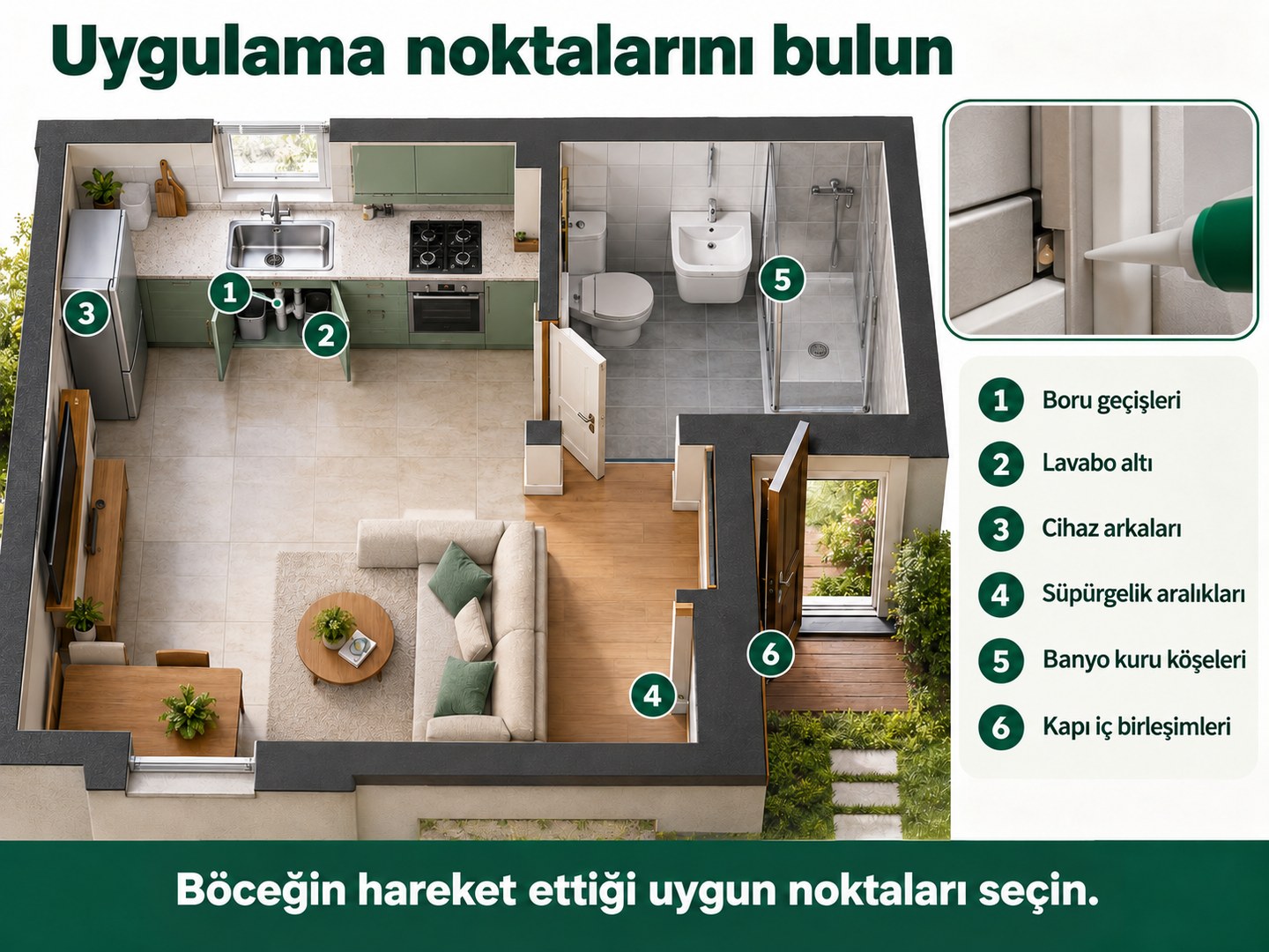 Büyük hamamböceği jel uygulamasında zemin ve tesisat bağlantıları haritası