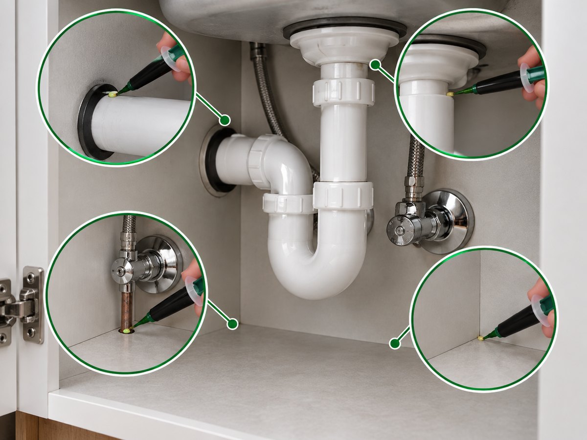 Lavabo altı ve tesisat bağlantılarında jel uygulama noktaları