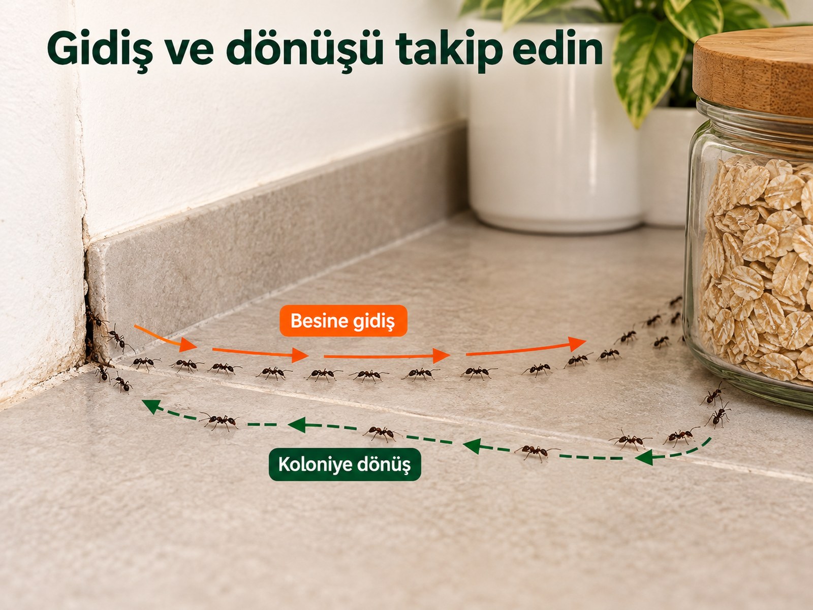 Besin yönü ve dönüş yönünün ayrı oklarla gösterilmesi