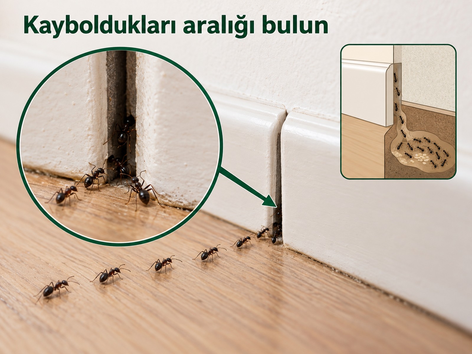 Çatlakta kaybolan karıncalar ve gizli koloni bağlantısı şeması