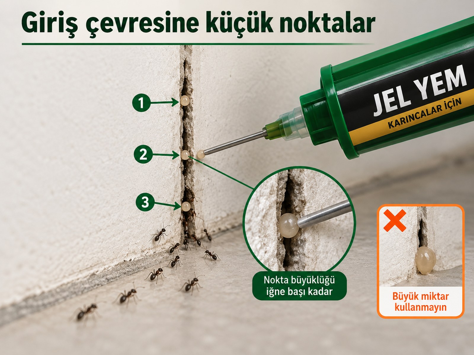 Duvar çatlağı çevresinde ayrı küçük yem noktaları