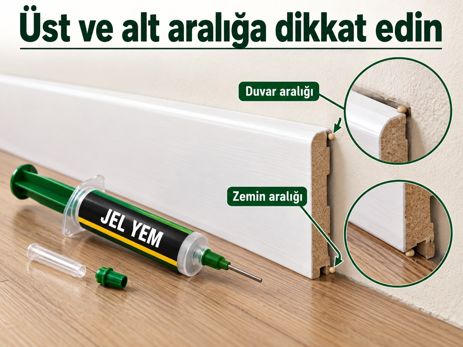 Süpürgelik-duvar ve süpürgelik-zemin iki farklı birleşim