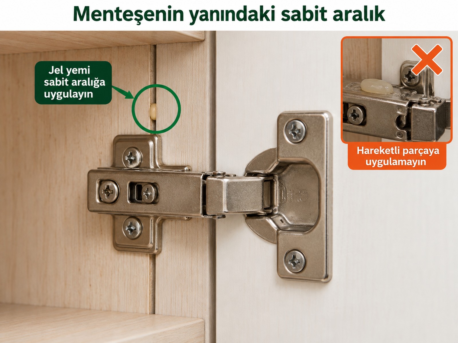 Menteşenin hareketli kısmı yerine sabit yan birleşim