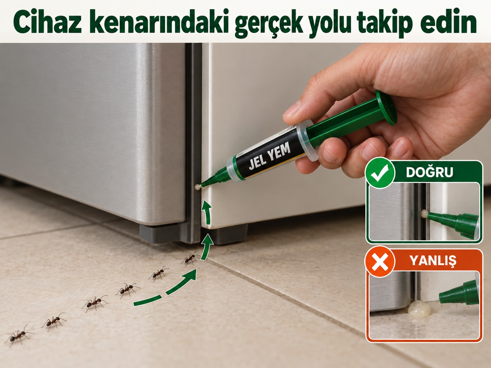 Cihaz dış kenarında gözlenen karınca geçişine hedefli uygulama