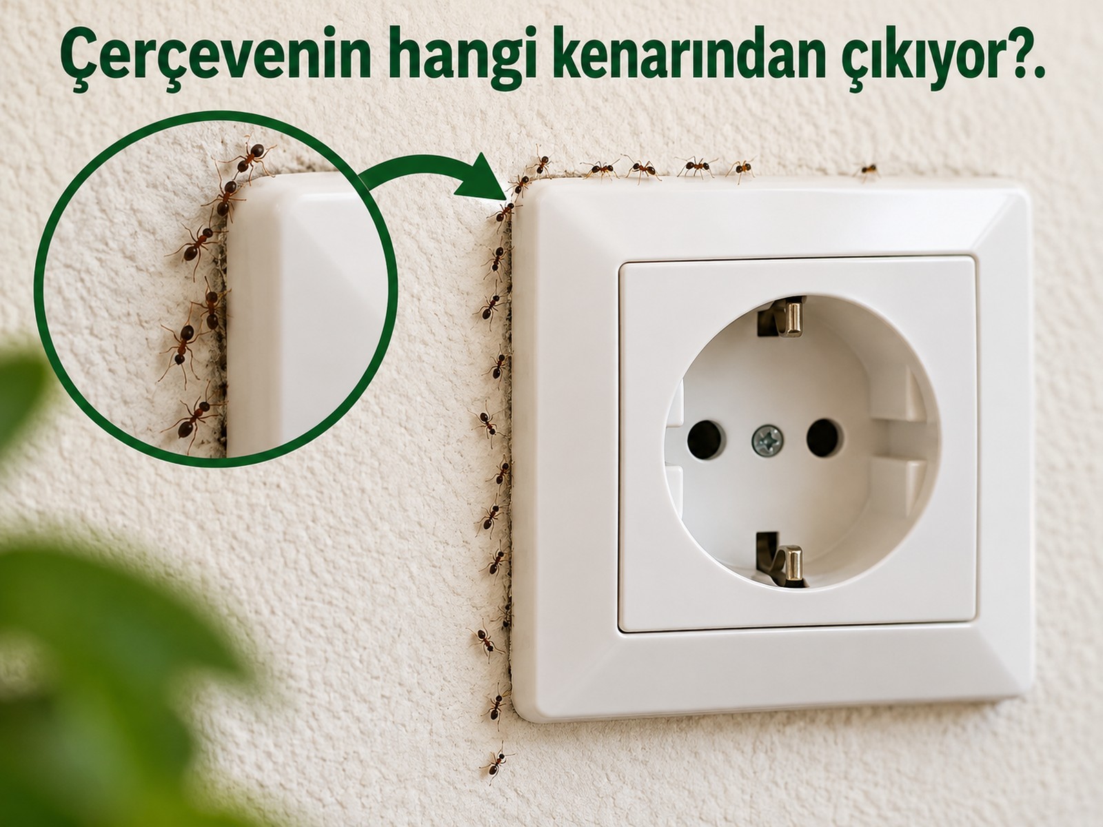 Priz çerçevesinin dış kenarından çıkan karıncalar