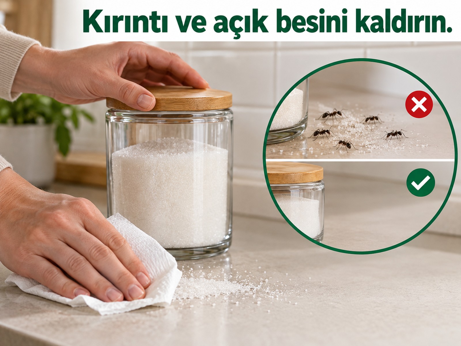 Açık şeker ve kırıntıların uygulamadan önce kaldırılması