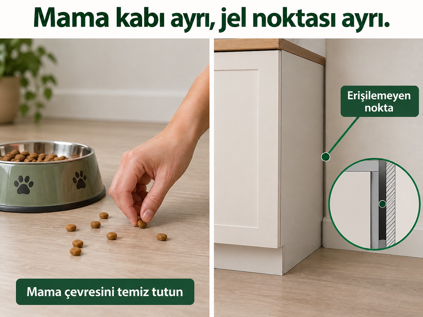 Mama kabının çevresi ile erişim dışı yem yerinin ayrımı