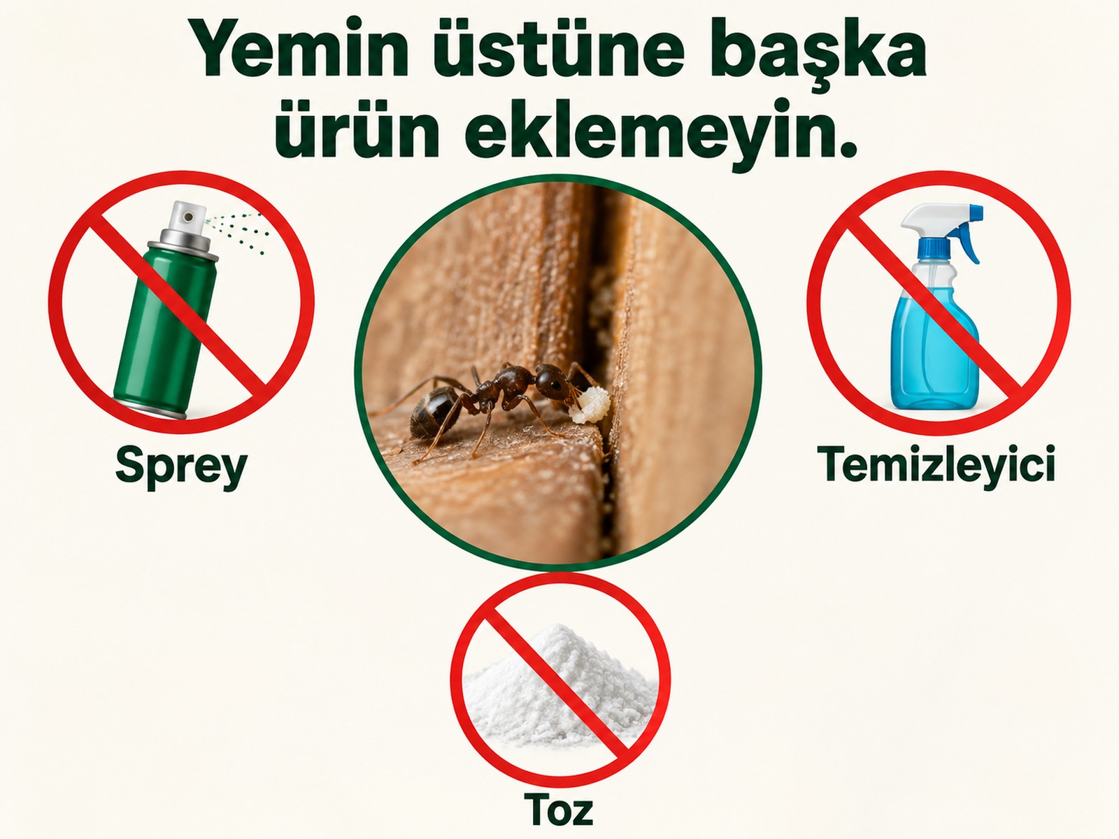Yem üstüne sprey veya yoğun temizleyici eklenmemesi