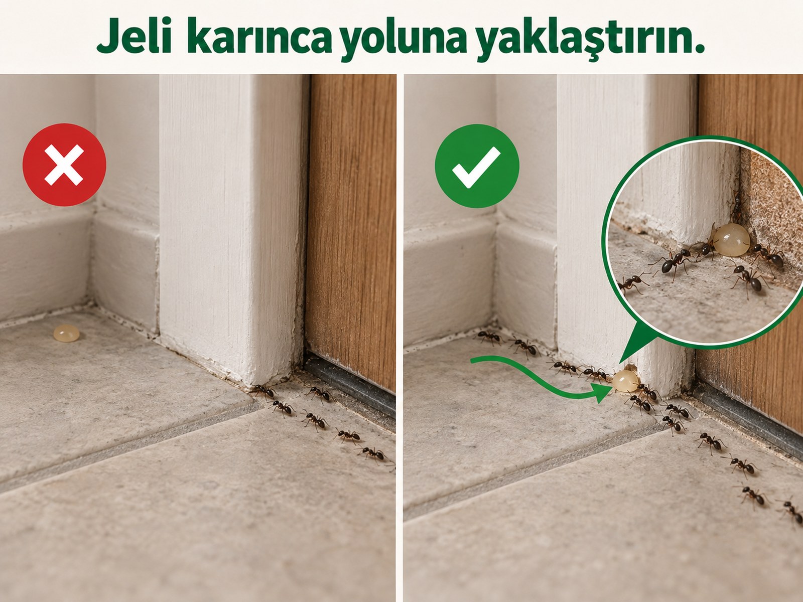 Karınca yolundan uzak ve yol yakını yem konumlarının ayrımı