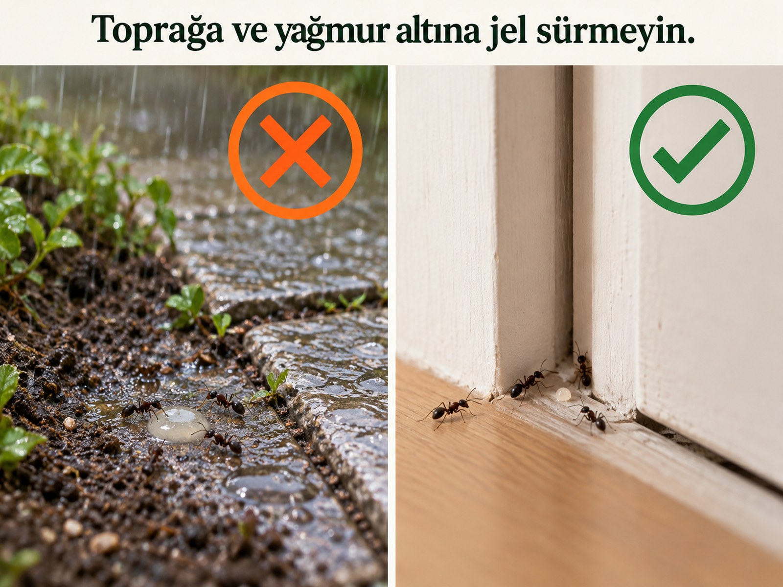Toprak ve yağmur alan dış zemine jel bırakılmaması