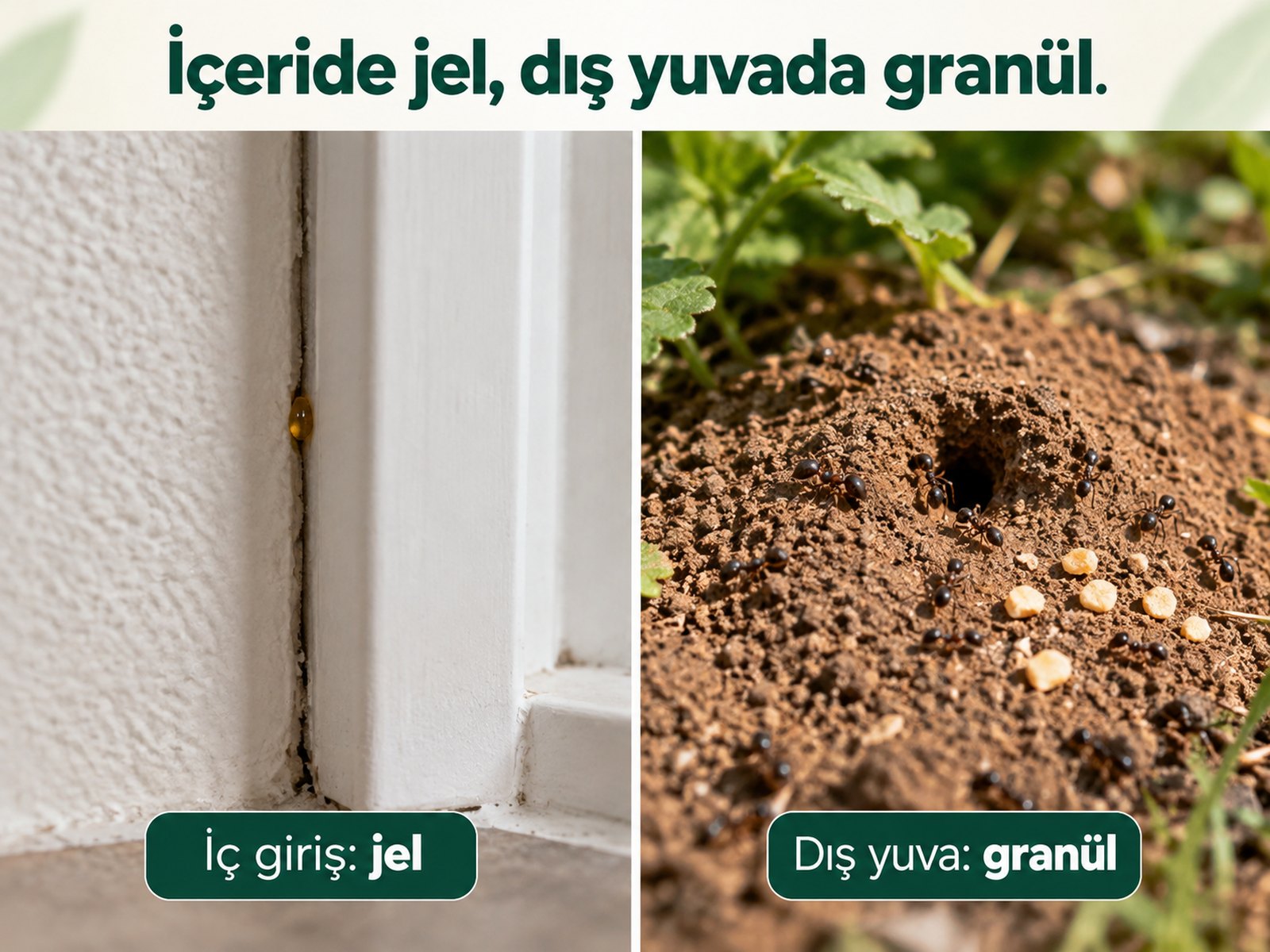 Jel ile karınca granülünün ayrı görevlerini anlatan şema
