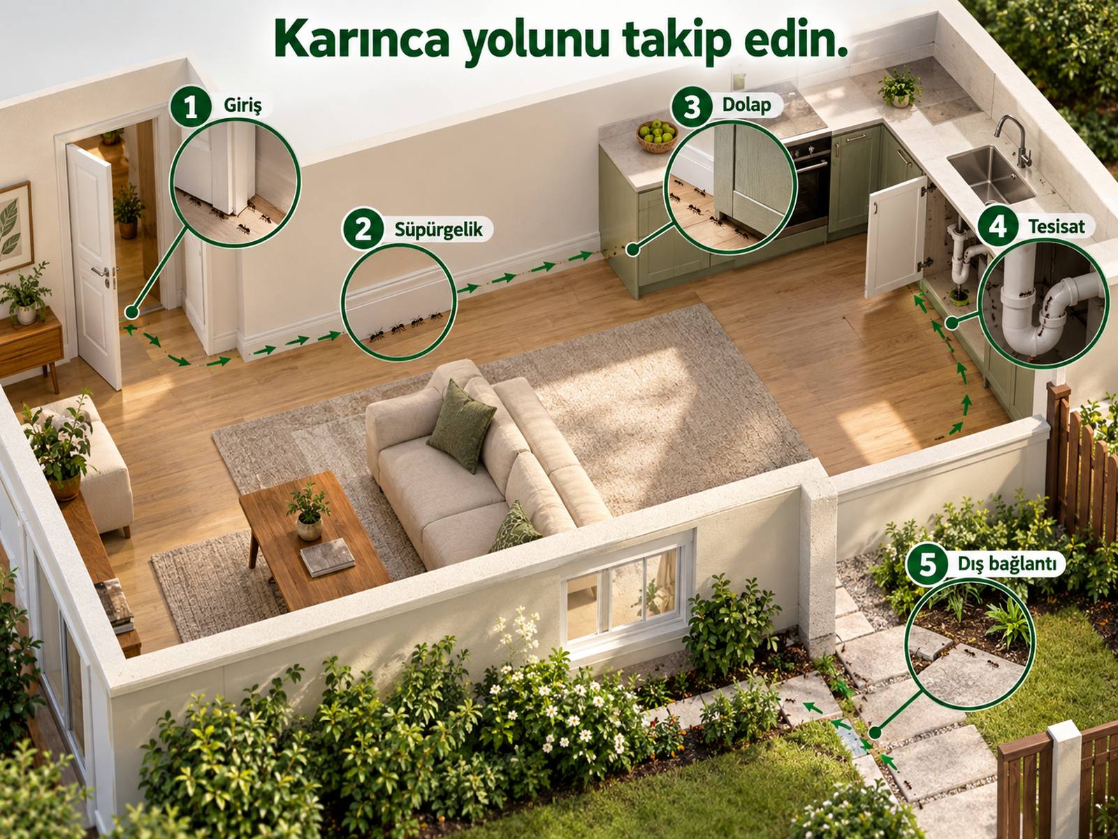 Karınca jel uygulamasında giriş ve geliş yolu genel haritası