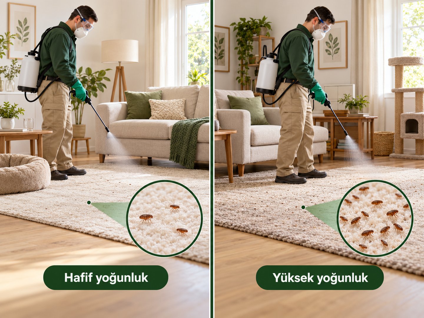 Düşük ve yüksek pire yoğunluğunun alan üzerinden karşılaştırılması