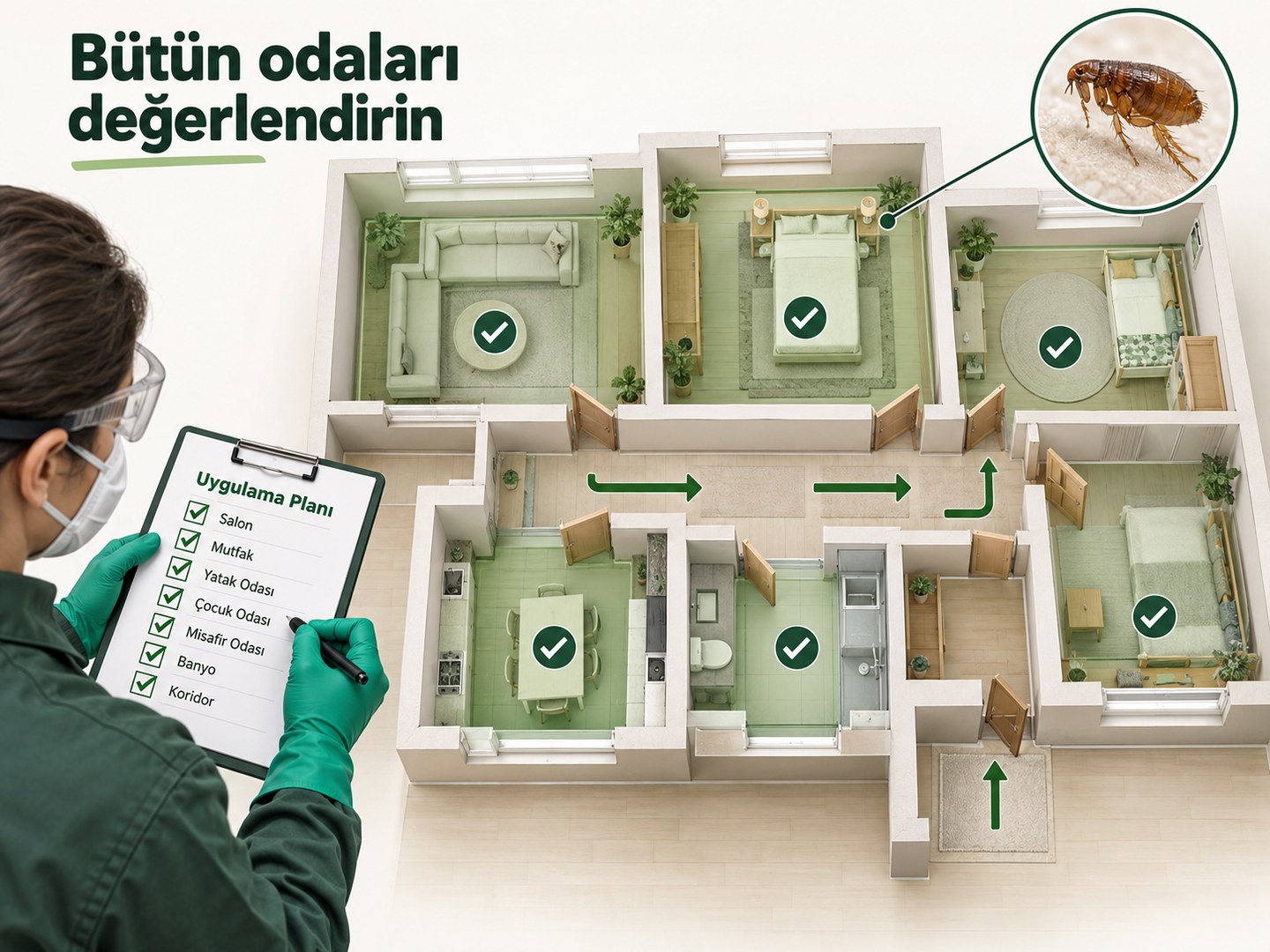 Evin bütün odalarının uygulama planında işaretlenmesi