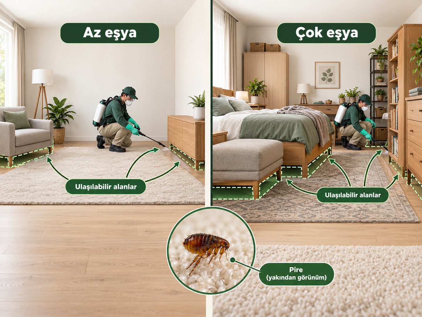 Eşya yoğunluğu farklı iki odanın kapsama karşılaştırması