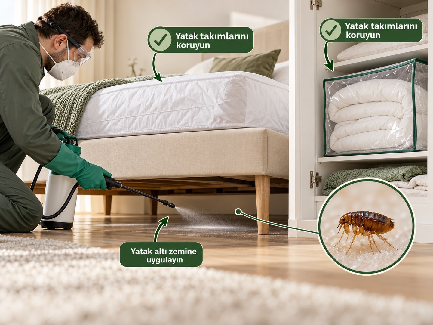 Yatak altı uygulama alanı ile korunacak yatak takımının ayrımı