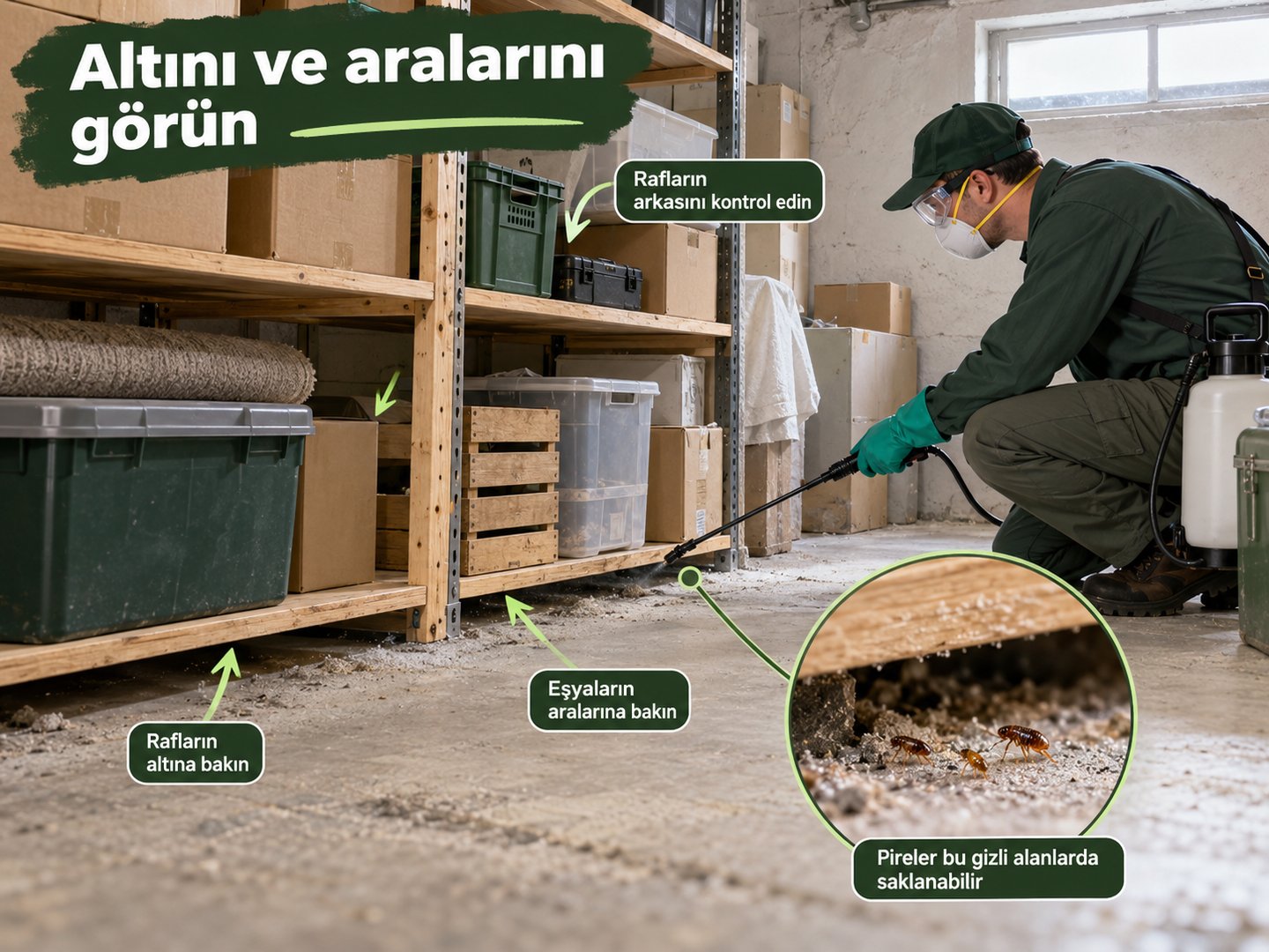 Tozlu ve eşya dolu bodrumun alan haritası