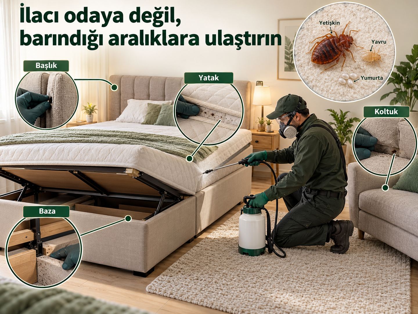Yatak, baza, başlık ve koltuğun ayrı kontrol noktaları olarak oda planında işaretlenmesi