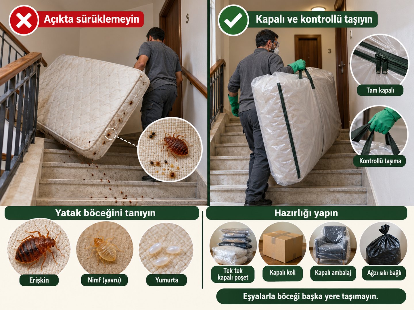 Bulaşık eşyanın ortak merdivende açıkta sürüklenmesi yerine kapalı kontrollü taşınmasının karşılaştırılması