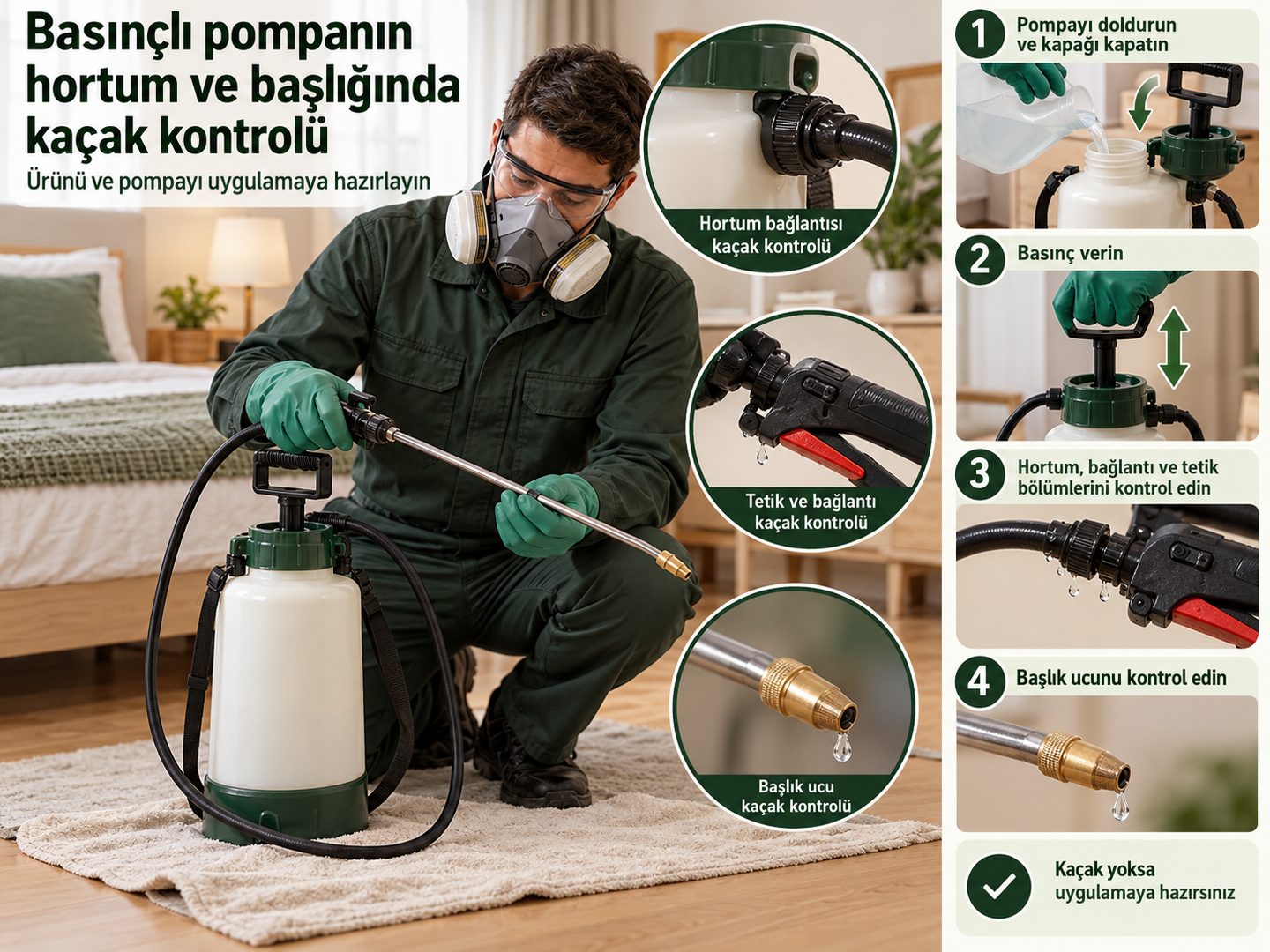 Basınçlı pompanın hortum ve başlığında kaçak kontrolü