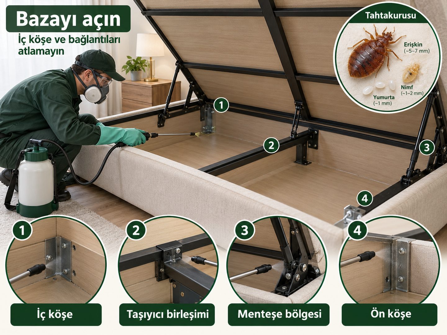Güvenli biçimde açık bazanın iç köşe ve taşıyıcı birleşimlerinin numaralı gösterimi