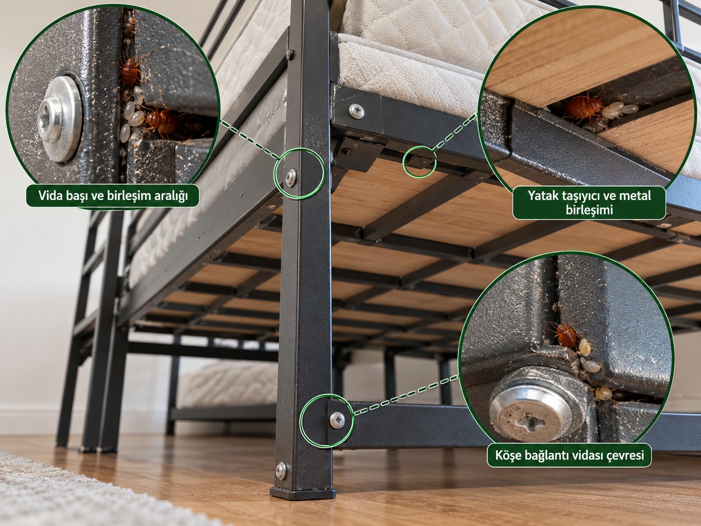 Metal ranza vida ve yatak taşıyıcı birleşimlerinin daire içinde büyütülmesi