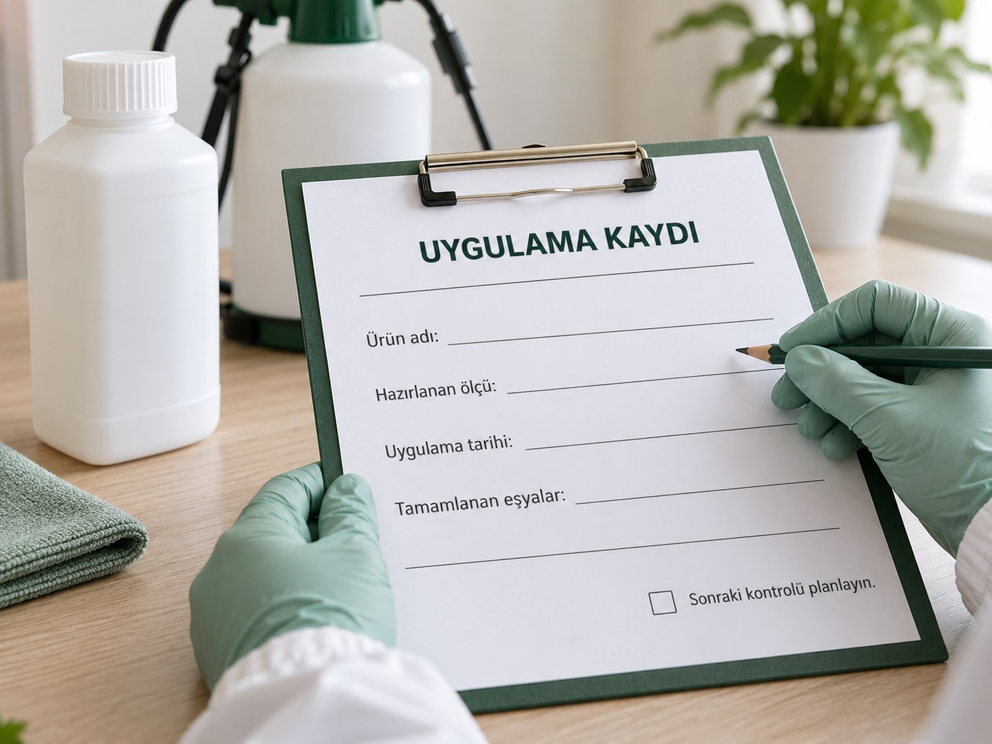 Uygulama kaydına ürün, ölçü, tarih ve tamamlanan eşyanın yazılması