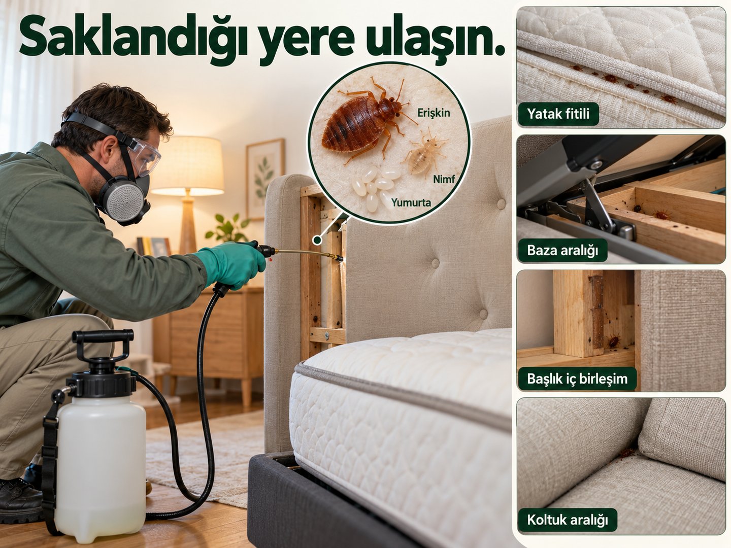 Kokusuz sıvı ürünle tahtakurusunun saklandığı birleşimlere hedefli uygulama
