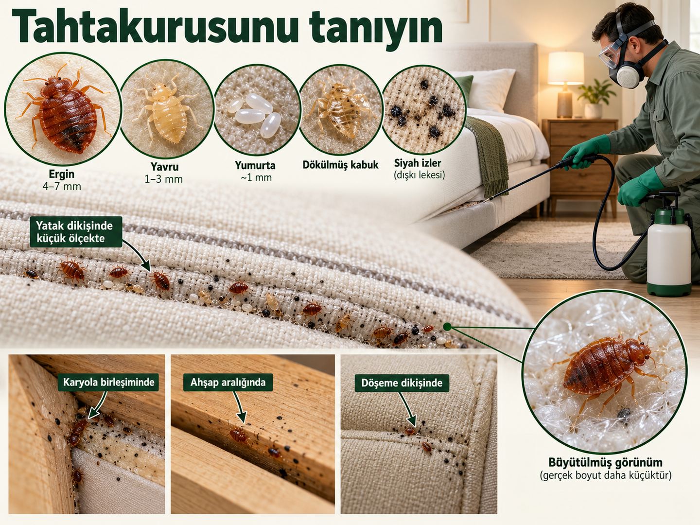 Tahtakurusunun ergin, yavru, yumurta ve saklanma izlerinin tanınması